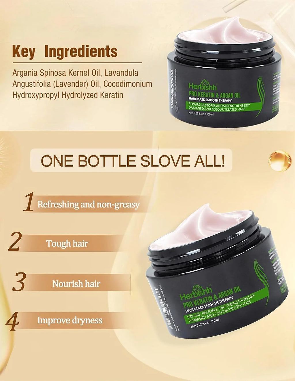 (6 Pack)  Keratin & Argan Oil Hair Mask for Intense Hydration, Men & Women (150 Gm)