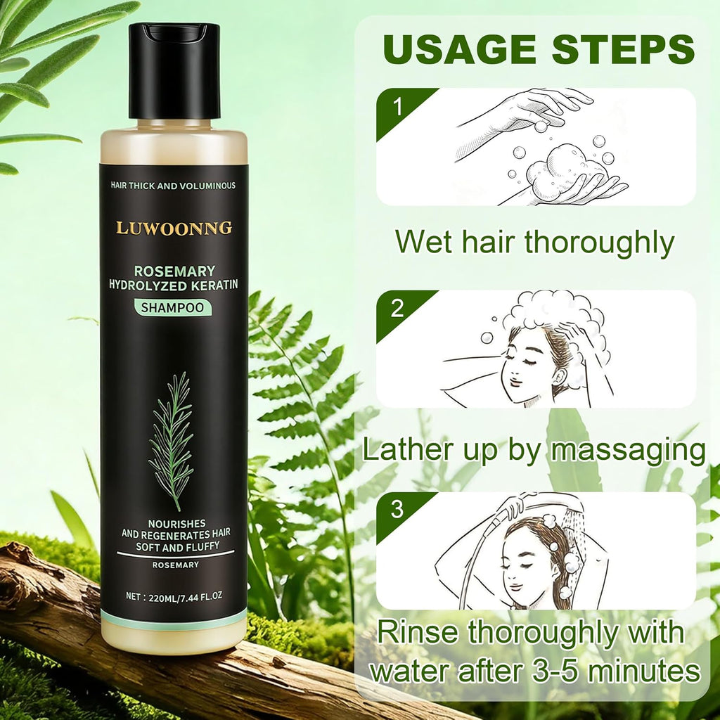 Rosemary Shampoo, Hair Growth Shampoo with Hydrolyzed Keratin, Nourishes Repairs Dry Damaged Thinning Hair, Unisex