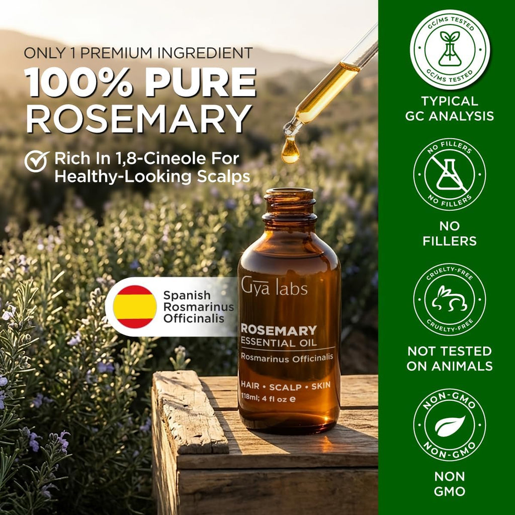 100% Pure Rosemary Essential Oil - 4 Fl Oz - Rosemary Oil for Hair, Skin, Diffuser, Aromatherapy & DIY Candle Making Scent