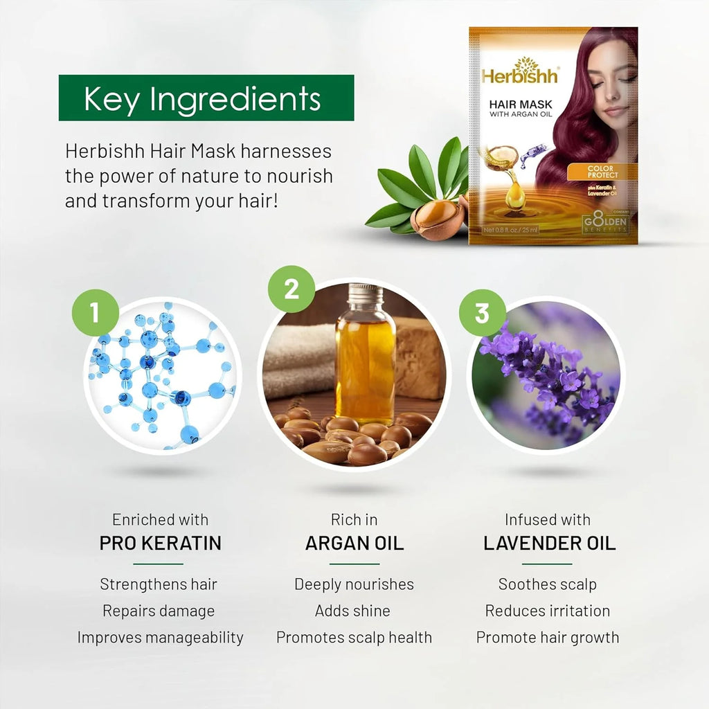 (5 Pack)  Deep Nourishing Argan Oil Hair Mask - 25Ml X 10 Pouches, Keratin Infused for Dry, Damaged, Color-Treated Hair, Sulfate & Paraben-Free, Travel-Friendly Pack