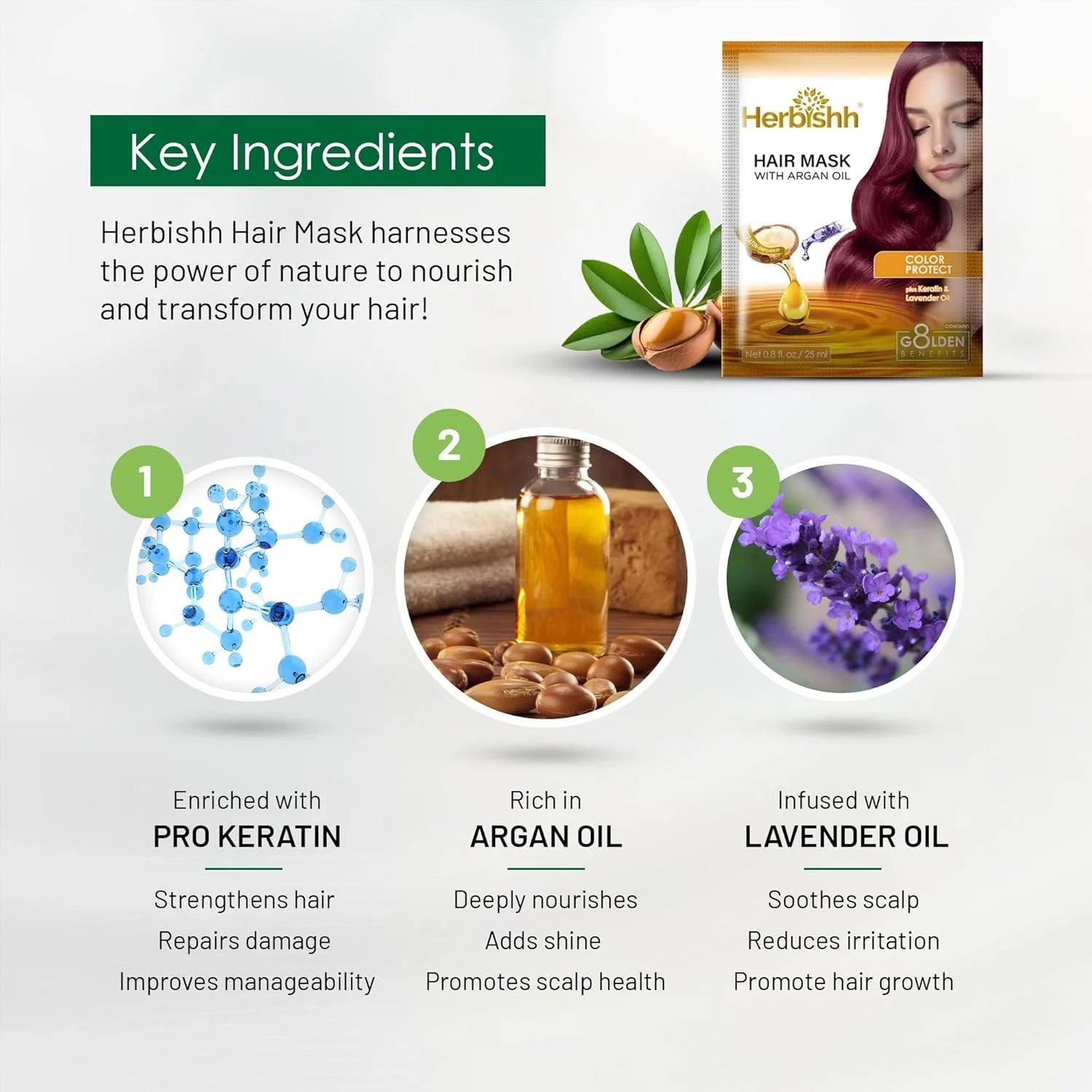 (5 Pack)  Deep Nourishing Argan Oil Hair Mask - 25Ml X 10 Pouches, Keratin Infused for Dry, Damaged, Color-Treated Hair, Sulfate & Paraben-Free, Travel-Friendly Pack
