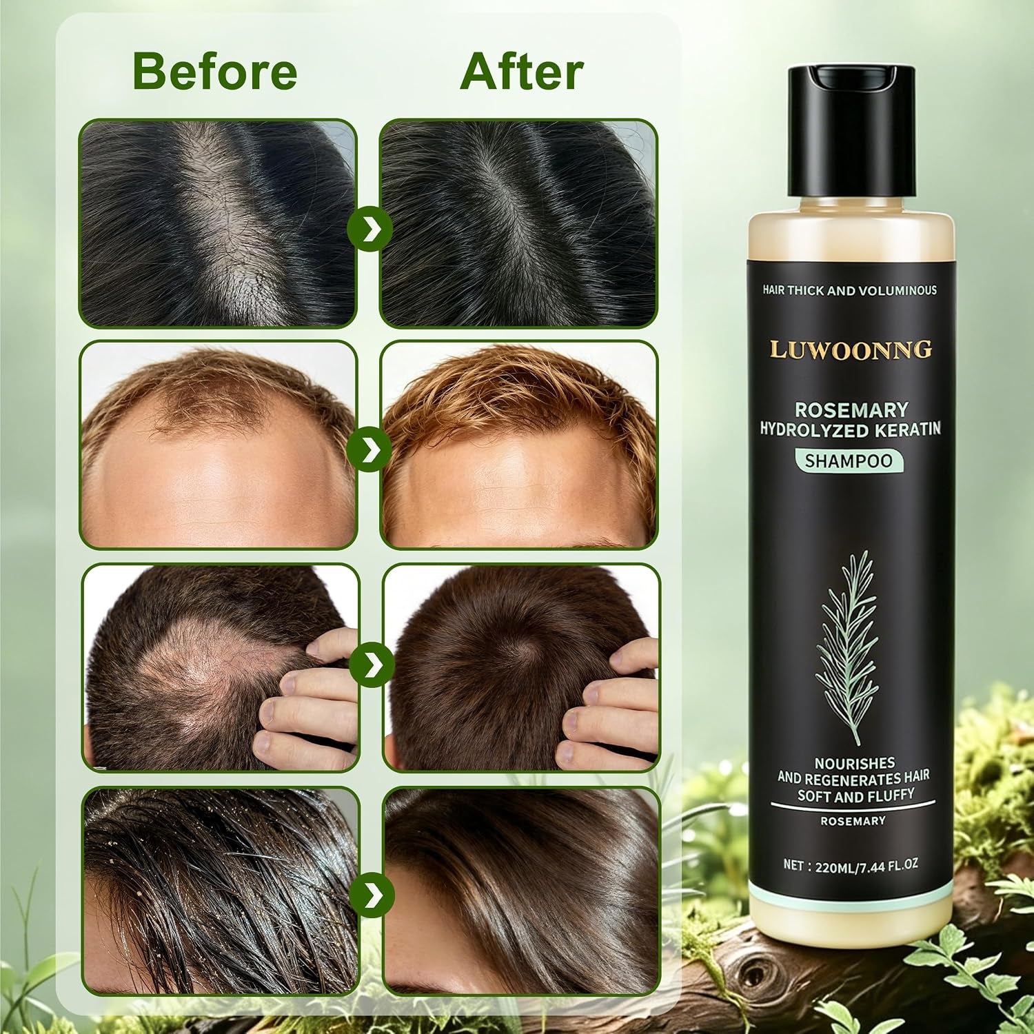 Rosemary Shampoo, Hair Growth Shampoo with Hydrolyzed Keratin, Nourishes Repairs Dry Damaged Thinning Hair, Unisex