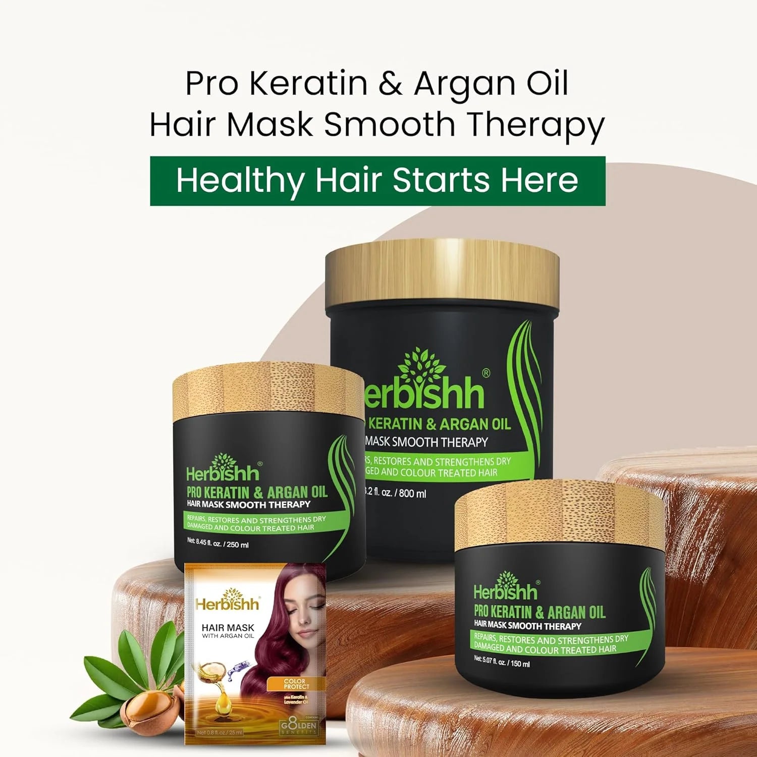 (5 Pack)  Deep Nourishing Argan Oil Hair Mask - 25Ml X 10 Pouches, Keratin Infused for Dry, Damaged, Color-Treated Hair, Sulfate & Paraben-Free, Travel-Friendly Pack