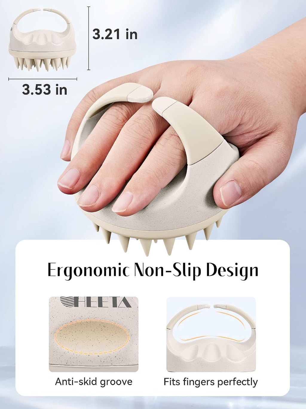 Scalp Massager Hair Growth Brush with Soft Silicone Bristles, Wheat Straw Handle, 2 Count (Beige & Purple, Round, All Hair Types)