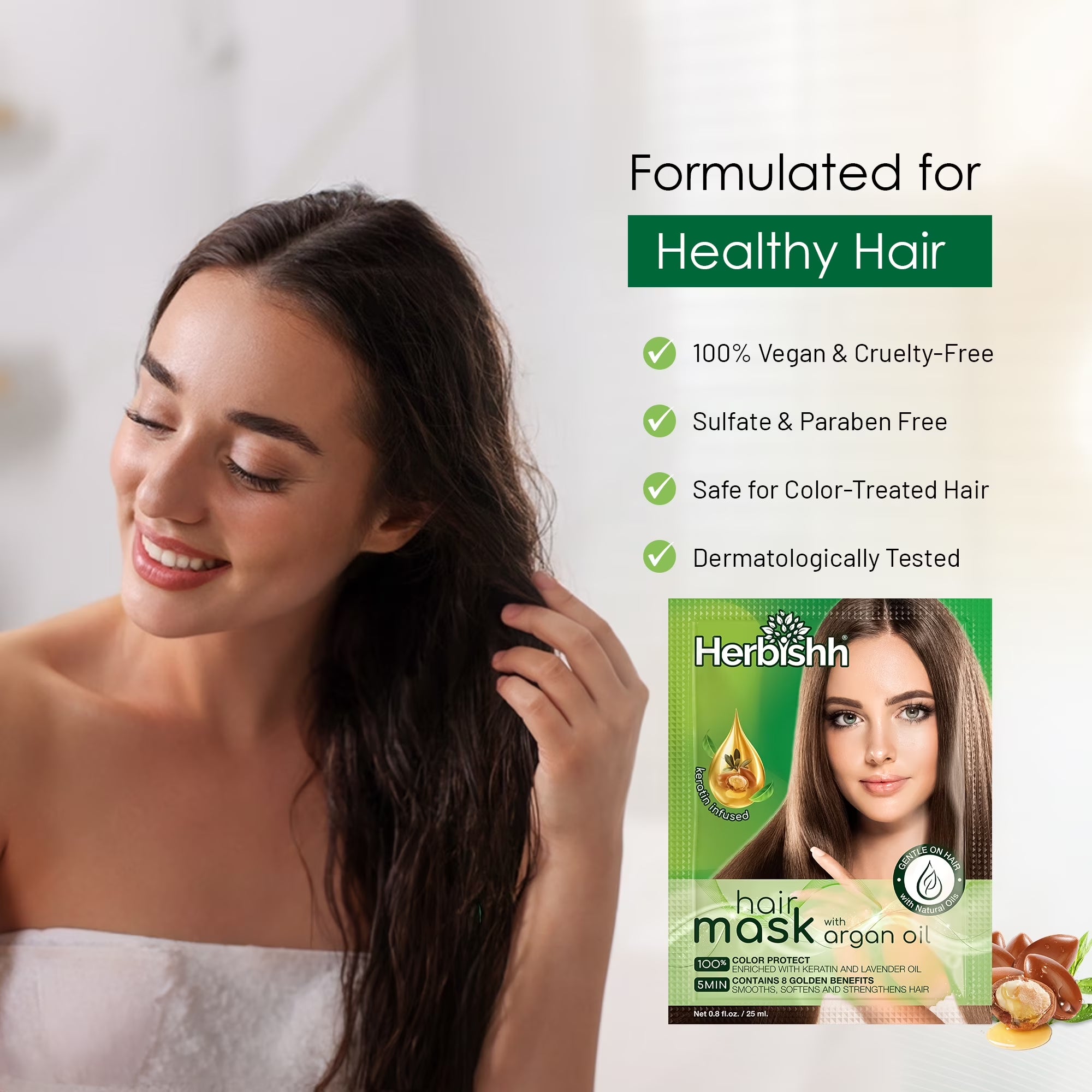 (5 Pack)  Deep Nourishing Argan Oil Hair Mask - 25Ml X 10 Pouches, Keratin Infused for Dry, Damaged, Color-Treated Hair, Sulfate & Paraben-Free, Travel-Friendly Pack