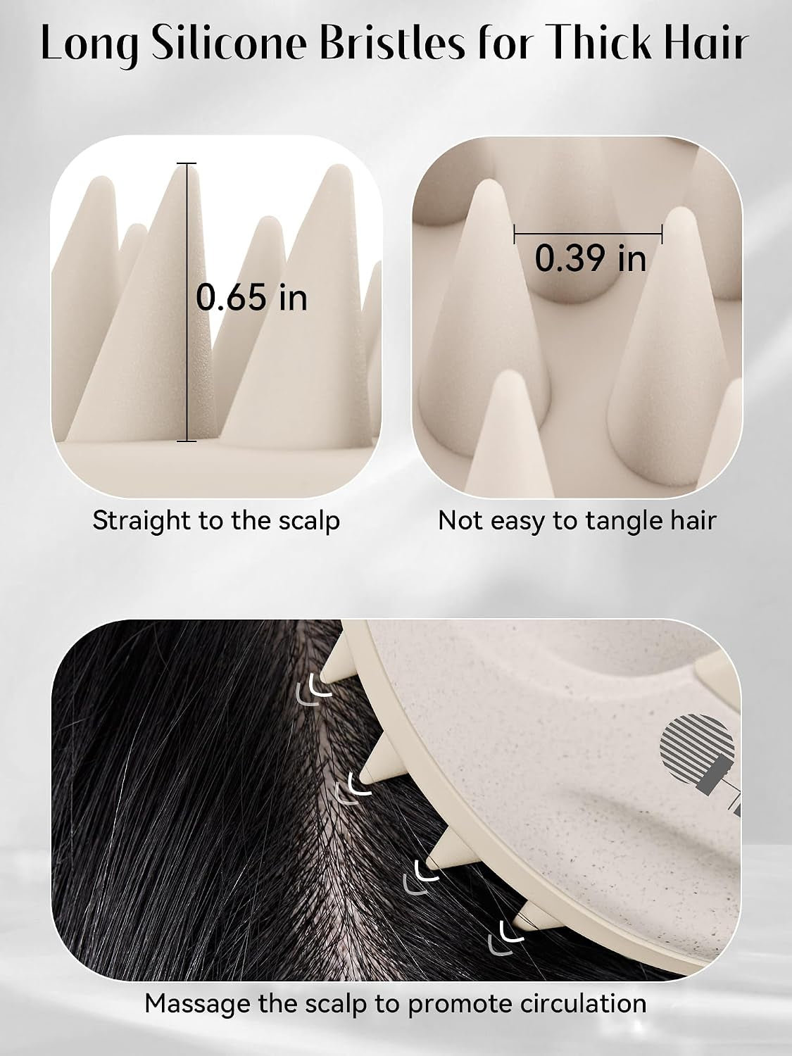 Scalp Massager Hair Growth Brush with Soft Silicone Bristles, Wheat Straw Handle, 2 Count (Beige & Purple, Round, All Hair Types)