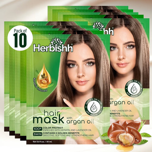 (5 Pack)  Deep Nourishing Argan Oil Hair Mask - 25Ml X 10 Pouches, Keratin Infused for Dry, Damaged, Color-Treated Hair, Sulfate & Paraben-Free, Travel-Friendly Pack